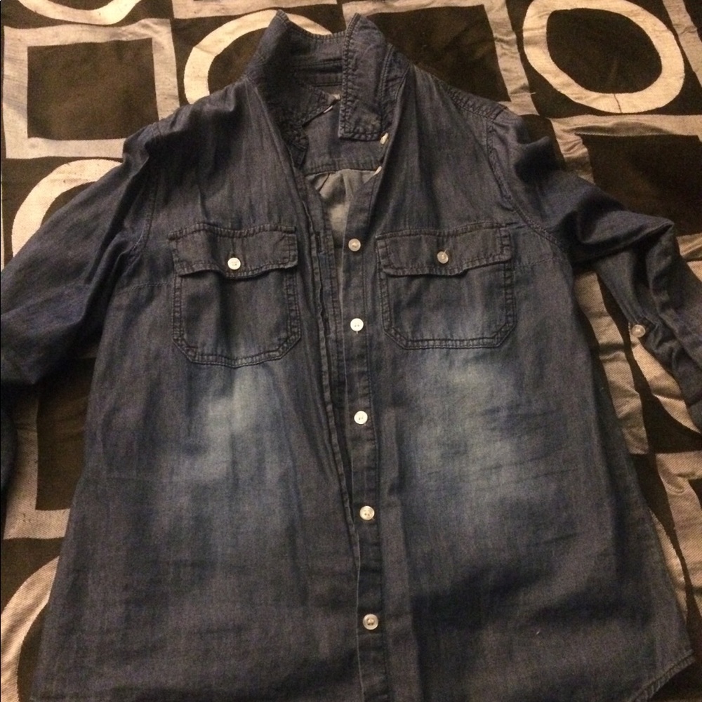 Long sleeve dark chambray shirt